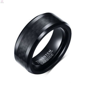 8mm IP Black Plating Mens Jewelry Fiber Tungsten Carbide Ring